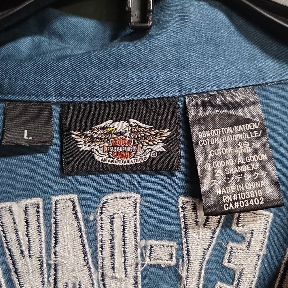 Harley-Davidson Casual Blue Button-Down Shirt Size L - Picture 3 of 4
